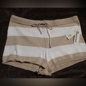 No Boundaries Beige and White Striped Knit Lounge Shorts